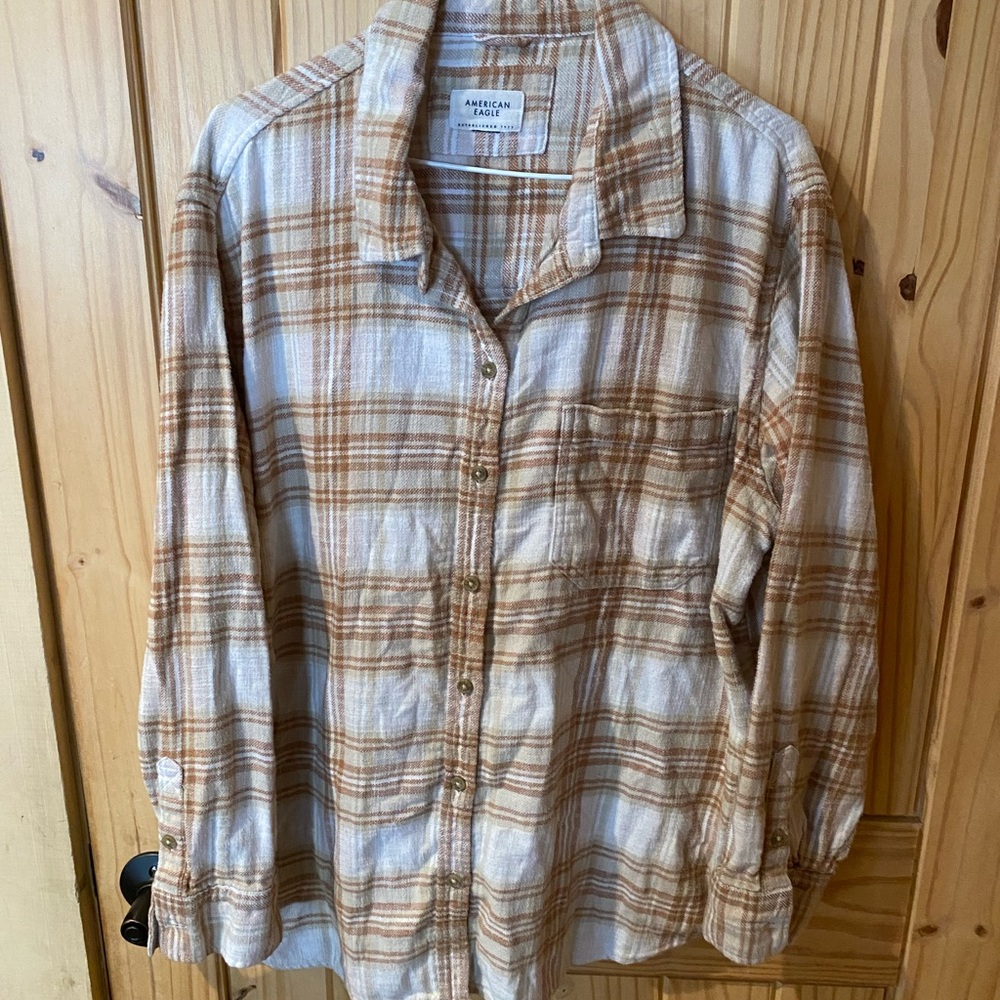 American Eagle Outfitters Women's Button-Down Shirt - Cream and Tan